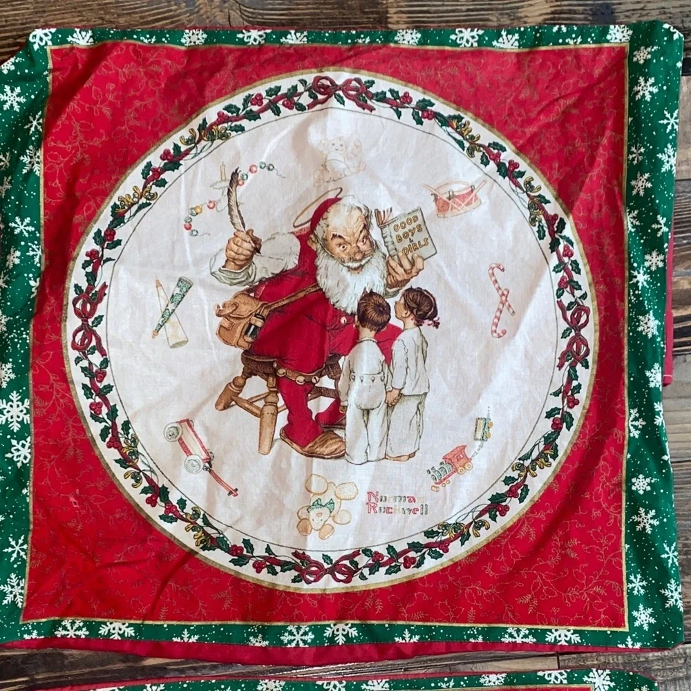 2 Vintage Norman Rockwell Red and Green Holiday Pillow Covers 16x18